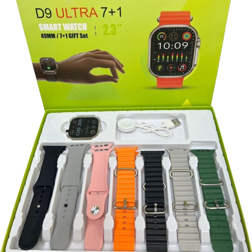 D9 Ultra Smart Watch 7-in-1 Gift Set | 49mm 2.3" HD Display | Bluetooth Calling | Fitness Tracker with 7 Straps